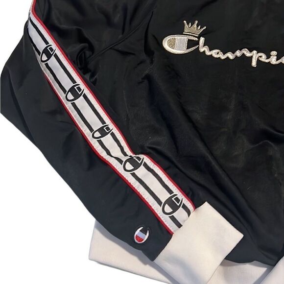 Champion Black Logo Embroidered Full Zip Crown Track Jacket Size Small - Picture 7 of 15